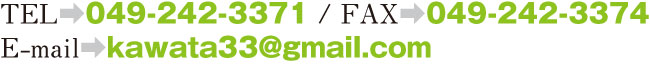TEL:049-242-3371　FAX:049-242-3374　E-mail:kawata33@gmail.com